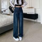 High-waist Dual-pocket Straight Leg Jeans