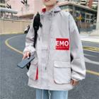 Long-sleeve Lettering Two-tone Hooded Jacket