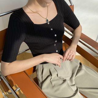 Square-neck Ribbed Knit Crop Top