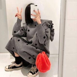 Frilled-detail Dotted Knit Dress