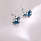 Leaf Sterling Silver Earring 1 Pair - Silver & Blue - One Size