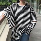 Round-neck Striped Ripped Long-sleeve Top
