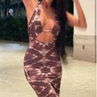 Halter-neck Tie Dye Cutout Midi Dress