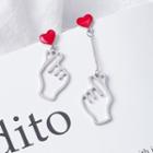 Non-matching Alloy Heart & Hand Dangle Earring 1 Pair - 1874 - As Shown In Figure - One Size