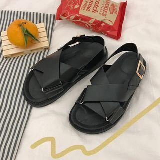 Faux Leather Buckled Crossover Sandals