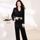 Set: Cropped Double-breasted Blazer + Wide-leg Pants
