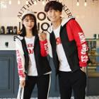Couple Matching Hooded Color Block Zip-up Jacket / Two-tone Sweatpants
