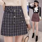 Houndstooth Mini A-line Tweed Skirt