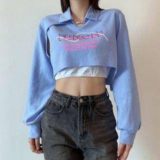 Set: Long-sleeve Lettering Crop Top + Tube Top