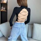 Long-sleeve Lace Up Open Back Cropped T-shirt