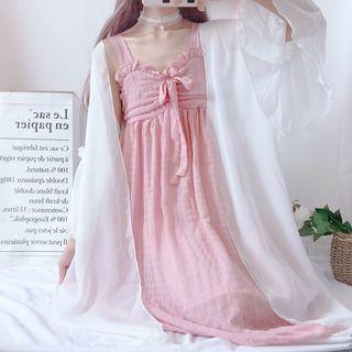 Wide-strap Empire Dress / Light Jacket