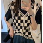 Check Single-breasted Sweater Vest Black - One Size