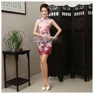 Floral Print Cap-sleeve Cheongsam