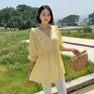 V-neck Frilled-detail A-line Blouse