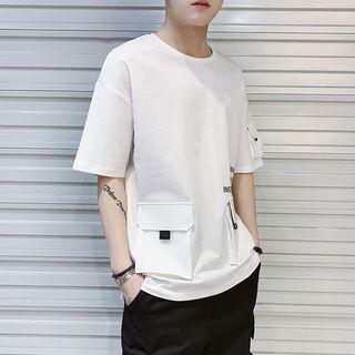 Elbow-sleeve Letter Pocket T-shirt