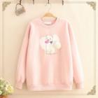 Cat Print Pompom-detail Fleece-lined Sweatshirt