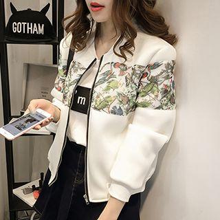 Printed Panel Baseball Jacket