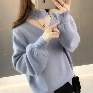 Puff-sleeve Cutout Knit Top