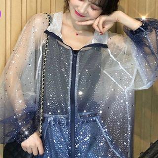 Sequined Mesh Zip Jacket Gradient - One Size