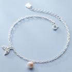 925 Sterling Silver Mermaid Tail Faux Pearl Bracelet Silver - One Size
