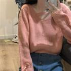 V-neck Lace-up Knit Sweater