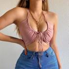 Drawstring Sleeveless Cropped Halter Top