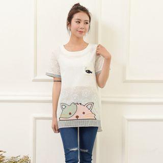 Cat Applique Short-sleeve T-shirt