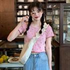 Short-sleeve Printed Buttoned Crop Top
