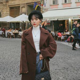 Boxy Double-breasted Long Wool Blend Coat