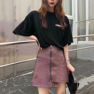 Set: T-shirt + Zip-front Sequined Skirt