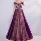 Short-sleeve Embroidered A-line Wedding Gown