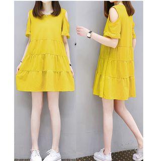 Open Shoulder Short-sleeve Minidress