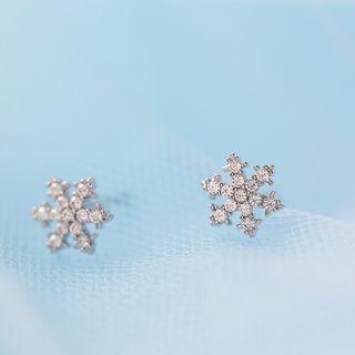 925 Sterling Silver Rhinestone Snowflake Stud Earring 1 Pair - 925 Silver - As Shown In Figure - One Size