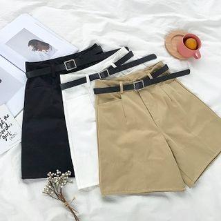 Plain High-waist Wide-leg Pants With Belt