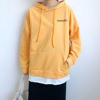 Mock-two Piece Letter Printed Hood Pullover