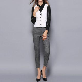 Set: Long-sleeve Dress Shirt + Piped Button Vest + Dress Pants