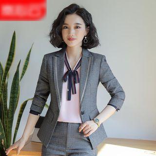 V-neck Chiffon Blouse / Striped Shirt / Single-button Blazer / Dress Pants / Pencil Skirt / Set
