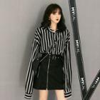 Striped Shirt / Faux Leather A-line Zip Skirt