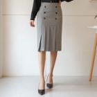 Buttoned Pleated-hem H-line Midi Skirt
