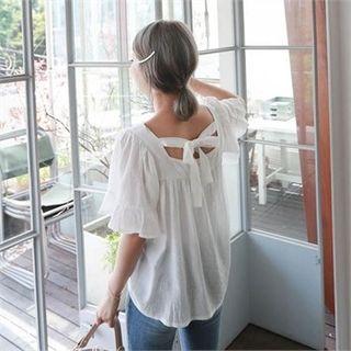 Square-neck Tie-back Ruffled Top