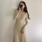 Button-up Long-sleeve Knit A-line Dress