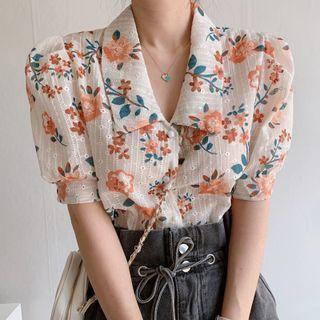 Short-sleeve Embroidered Perforated Blouse