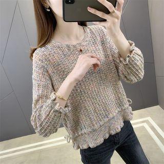Ruffle Trim Drawstring Knit Top