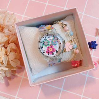 Pvc Strap Floral Print Watch
