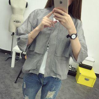 Pocketed 3/4 Sleeve Light Jacket