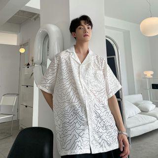 Short-sleeve Patterned Sheer Shirt
