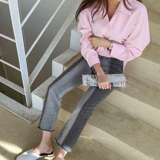 Slit-side Plain Basic Shirt