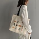 Cat Print Canvas Tote Bag Beige - One Size