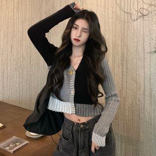 Paneled Cardigan Black & White & Gray - One Size