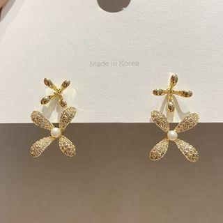 Alloy Rhinestone Flower Dangle Earring 1 Pair - As Shown In Figure - One Size